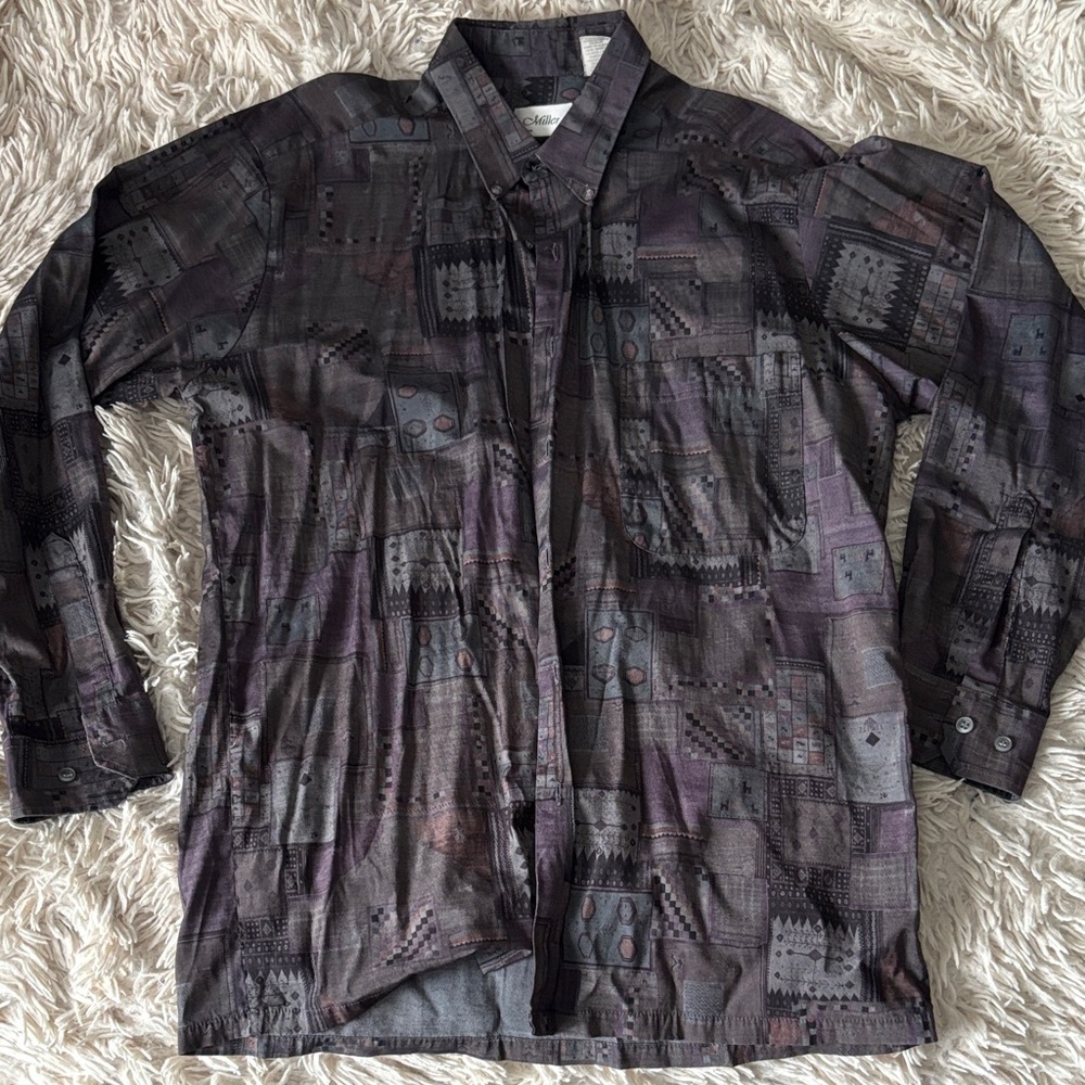 Men's Black and Gray Patterned Casual Shirt